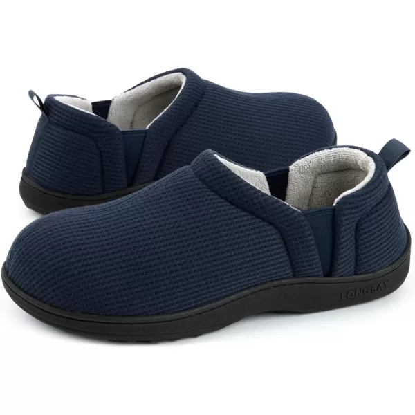 imageLongBay Mens Waffle Knit House Shoes Warm Cozy Slip On Memory Foam Slippers for Indoor OutdoorNavy Blue
