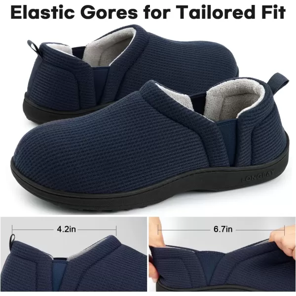imageLongBay Mens Waffle Knit House Shoes Warm Cozy Slip On Memory Foam Slippers for Indoor OutdoorNavy Blue