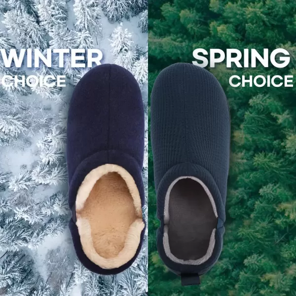 imageLongBay Mens Waffle Knit House Shoes Warm Cozy Slip On Memory Foam Slippers for Indoor OutdoorNavy Blue