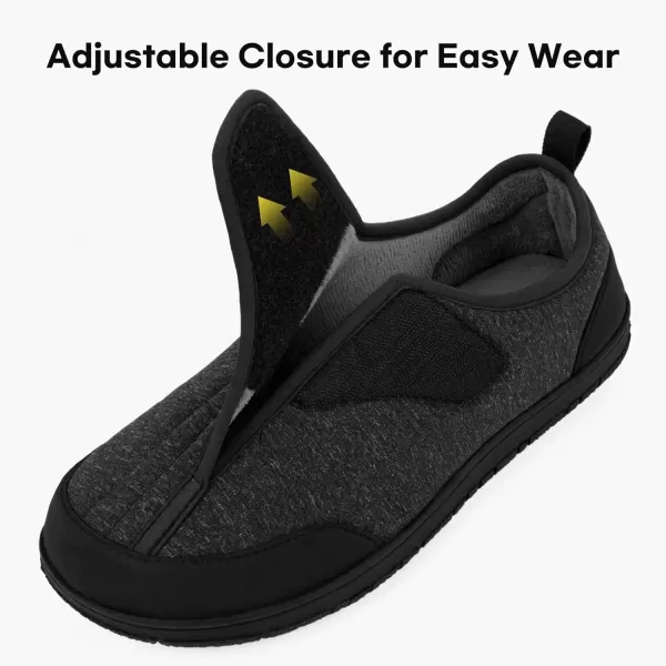 imageLongBay Mens Wide Slippers Adjustable Diabetic House Shoes Comfy Swollen Edema Slippers Indoor OutdoorBlack