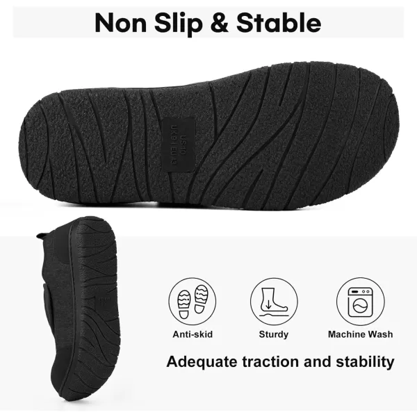 imageLongBay Mens Wide Slippers Adjustable Diabetic House Shoes Comfy Swollen Edema Slippers Indoor OutdoorBlack