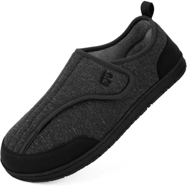 imageLongBay Mens Wide Slippers Adjustable Diabetic House Shoes Comfy Swollen Edema Slippers Indoor OutdoorBlack