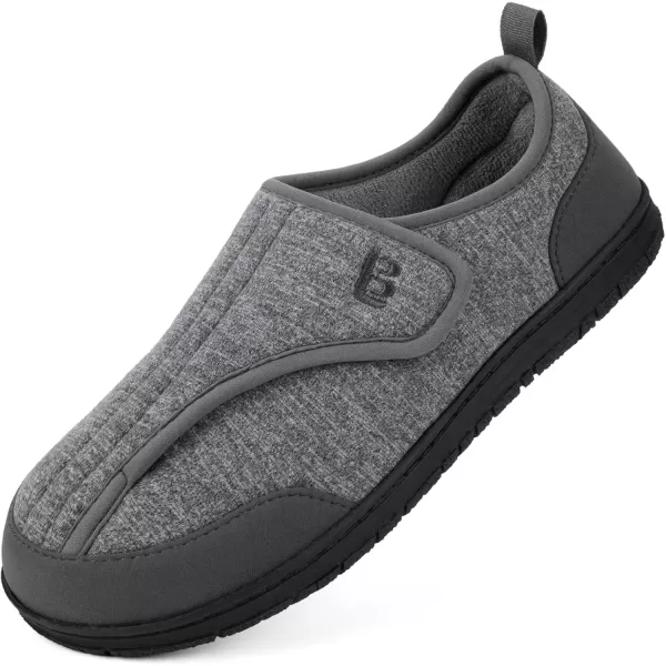 imageLongBay Mens Wide Slippers Adjustable Diabetic House Shoes Comfy Swollen Edema Slippers Indoor OutdoorGrey