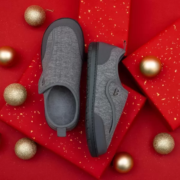 imageLongBay Mens Wide Slippers Adjustable Diabetic House Shoes Comfy Swollen Edema Slippers Indoor OutdoorGrey
