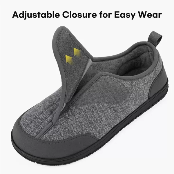 imageLongBay Mens Wide Slippers Adjustable Diabetic House Shoes Comfy Swollen Edema Slippers Indoor OutdoorGrey