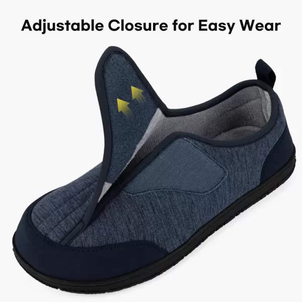 imageLongBay Mens Wide Slippers Adjustable Diabetic House Shoes Comfy Swollen Edema Slippers Indoor OutdoorNavy Blue