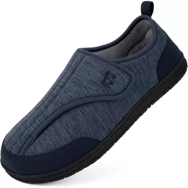 imageLongBay Mens Wide Slippers Adjustable Diabetic House Shoes Comfy Swollen Edema Slippers Indoor OutdoorNavy Blue