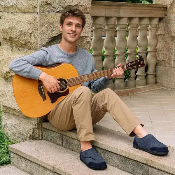 imageLongBay Mens Wide Slippers Adjustable Diabetic House Shoes Comfy Swollen Edema Slippers Indoor OutdoorNavy Blue