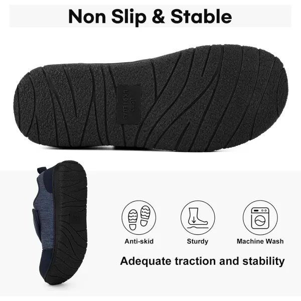 imageLongBay Mens Wide Slippers Adjustable Diabetic House Shoes Comfy Swollen Edema Slippers Indoor OutdoorNavy Blue