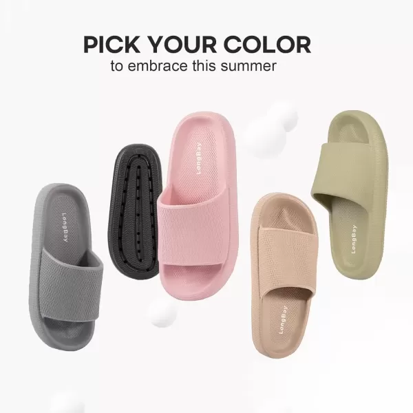 imageLongBay Unisex Cloud Slides for Women Men Comfy Pillow Slippers with Arch Support Shower SandalsBeige
