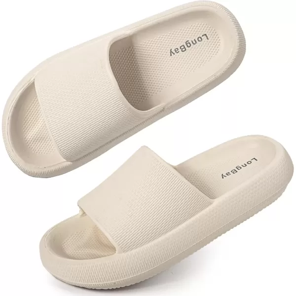 imageLongBay Unisex Cloud Slides for Women Men Comfy Pillow Slippers with Arch Support Shower SandalsBeige