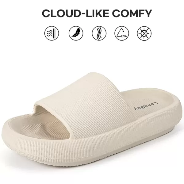 imageLongBay Unisex Cloud Slides for Women Men Comfy Pillow Slippers with Arch Support Shower SandalsBeige