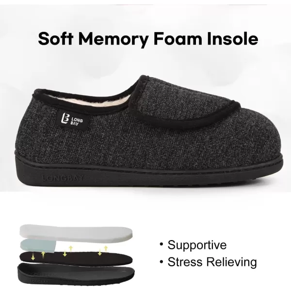 imageLongBay Womens Adjustable Slippers Non Slip Wide House Shoes Indoor Outdoor Diabetic Swollen FeetBlack