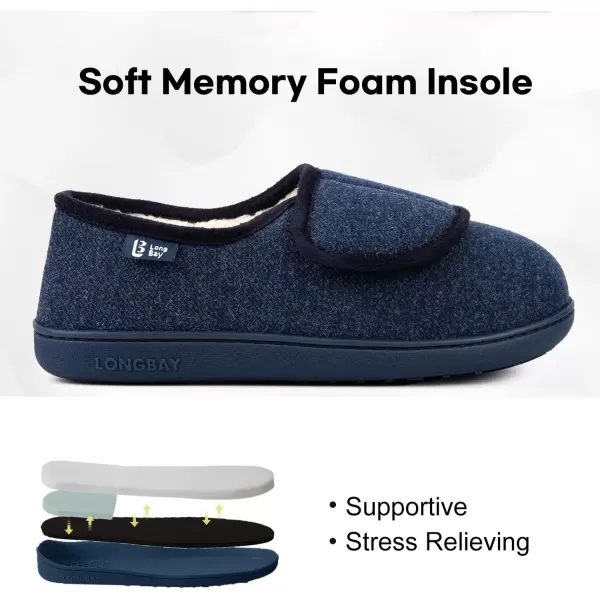 imageLongBay Womens Adjustable Slippers Non Slip Wide House Shoes Indoor Outdoor Diabetic Swollen FeetNavy Blue