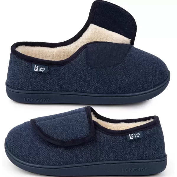 imageLongBay Womens Adjustable Slippers Non Slip Wide House Shoes Indoor Outdoor Diabetic Swollen FeetNavy Blue