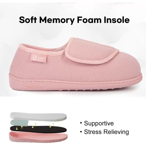 imageLongBay Womens Adjustable Slippers Non Slip Wide House Shoes Indoor Outdoor Diabetic Swollen FeetPink