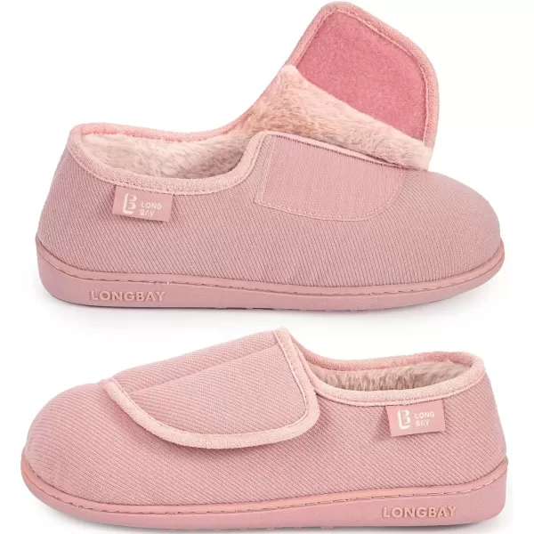 imageLongBay Womens Adjustable Slippers Non Slip Wide House Shoes Indoor Outdoor Diabetic Swollen FeetPink