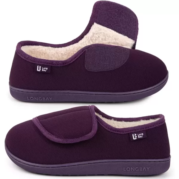 imageLongBay Womens Adjustable Slippers Non Slip Wide House Shoes Indoor Outdoor Diabetic Swollen FeetPurple
