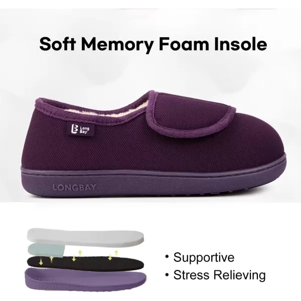 imageLongBay Womens Adjustable Slippers Non Slip Wide House Shoes Indoor Outdoor Diabetic Swollen FeetPurple
