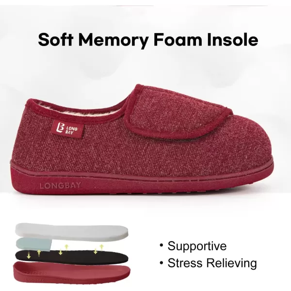 imageLongBay Womens Adjustable Slippers Non Slip Wide House Shoes Indoor Outdoor Diabetic Swollen FeetWine Red
