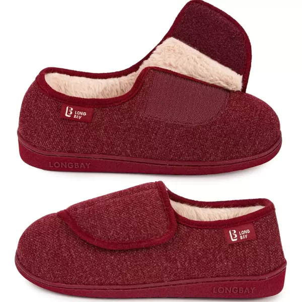 imageLongBay Womens Adjustable Slippers Non Slip Wide House Shoes Indoor Outdoor Diabetic Swollen FeetWine Red
