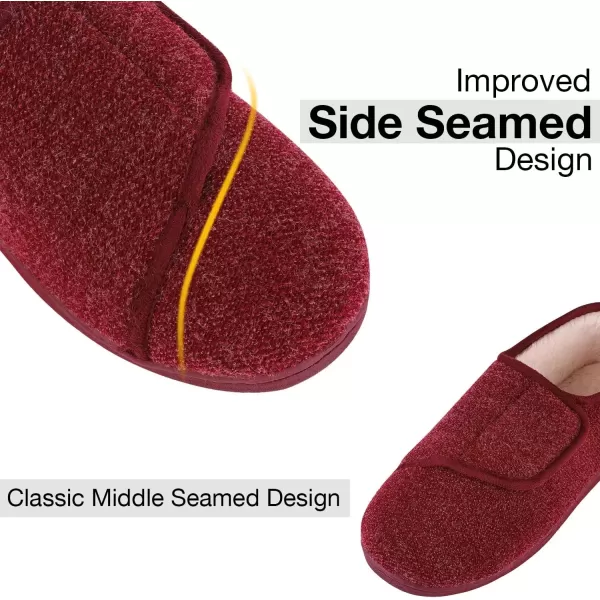 imageLongBay Womens Adjustable Slippers Non Slip Wide House Shoes Indoor Outdoor Diabetic Swollen FeetWine Red