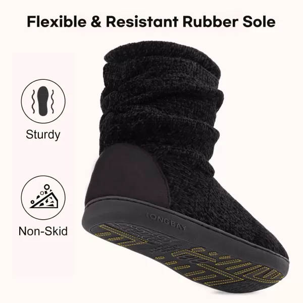 imageLongBay Womens Chenille Knit Bootie Slippers Cute Warm Plush Fleece Memory Foam House ShoesBlack