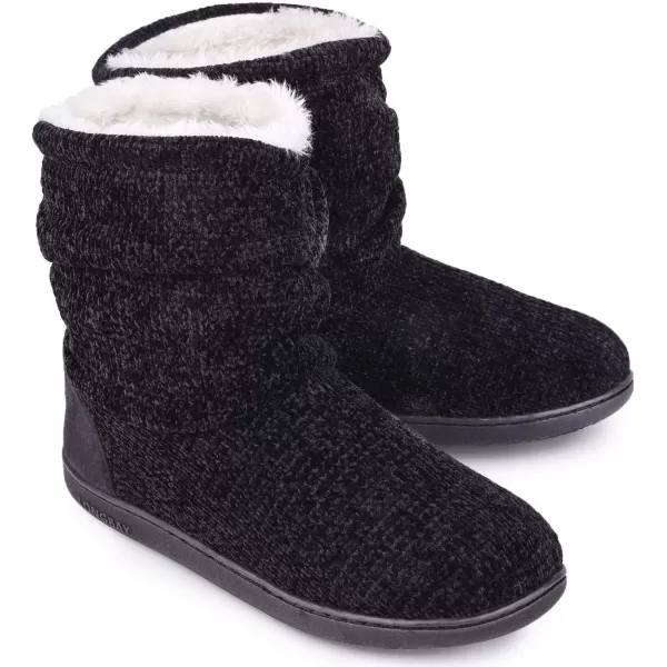 imageLongBay Womens Chenille Knit Bootie Slippers Cute Warm Plush Fleece Memory Foam House ShoesBlack