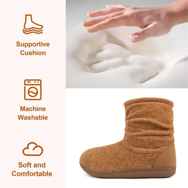 imageLongBay Womens Chenille Knit Bootie Slippers Cute Warm Plush Fleece Memory Foam House ShoesCamel