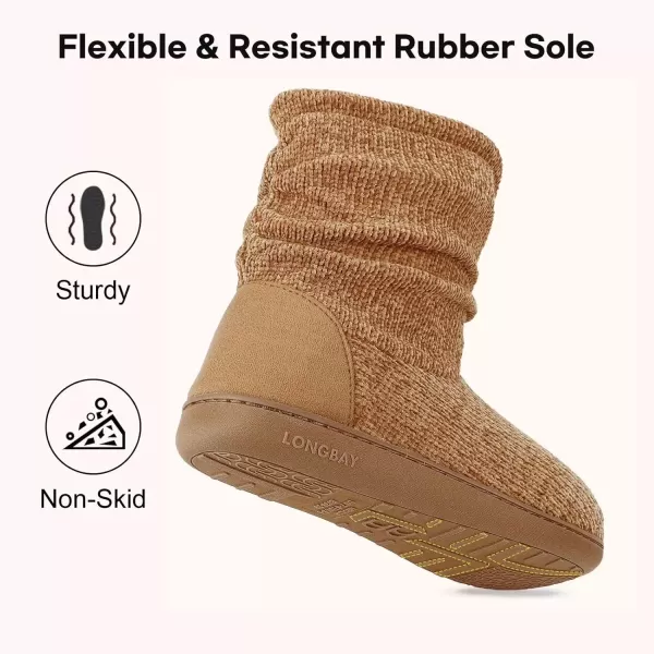 imageLongBay Womens Chenille Knit Bootie Slippers Cute Warm Plush Fleece Memory Foam House ShoesCamel