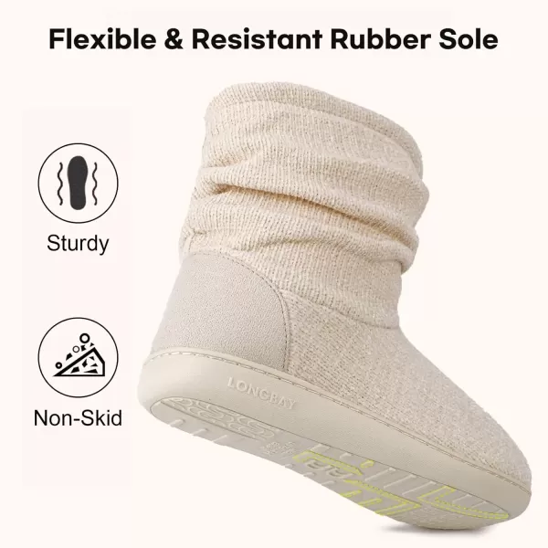 imageLongBay Womens Chenille Knit Bootie Slippers Cute Warm Plush Fleece Memory Foam House ShoesCream