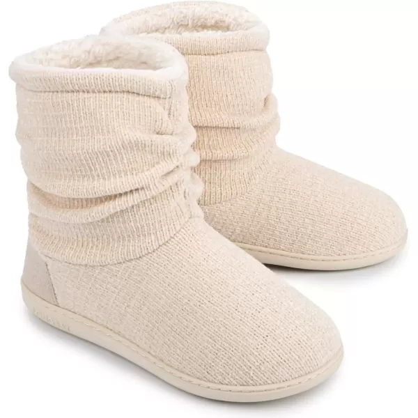 imageLongBay Womens Chenille Knit Bootie Slippers Cute Warm Plush Fleece Memory Foam House ShoesCream