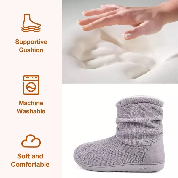 imageLongBay Womens Chenille Knit Bootie Slippers Cute Warm Plush Fleece Memory Foam House ShoesGrey