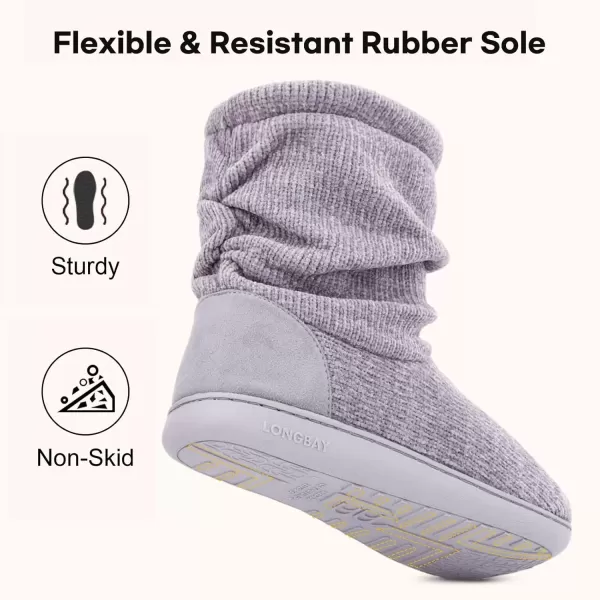 imageLongBay Womens Chenille Knit Bootie Slippers Cute Warm Plush Fleece Memory Foam House ShoesGrey