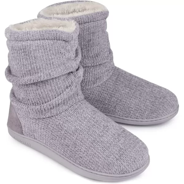 imageLongBay Womens Chenille Knit Bootie Slippers Cute Warm Plush Fleece Memory Foam House ShoesGrey