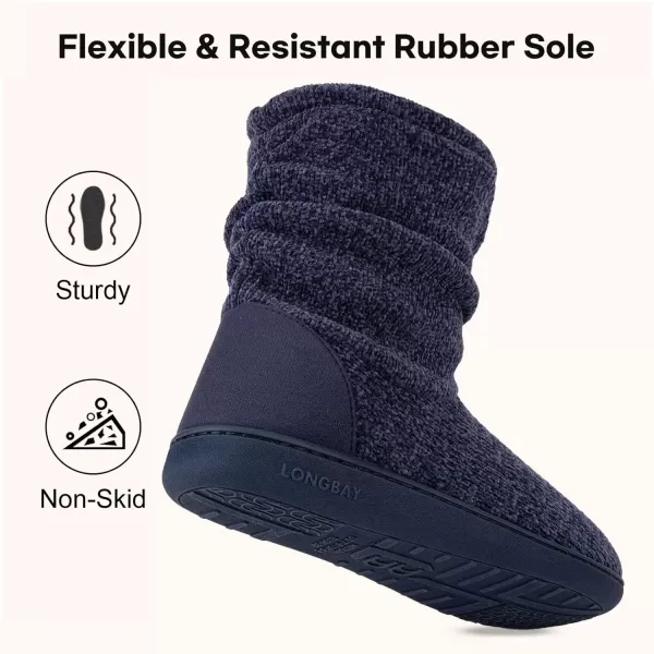 imageLongBay Womens Chenille Knit Bootie Slippers Cute Warm Plush Fleece Memory Foam House ShoesNavy Blue