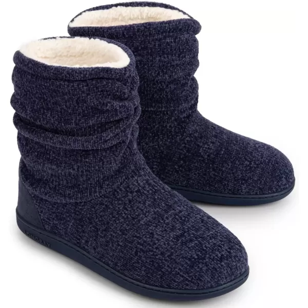 imageLongBay Womens Chenille Knit Bootie Slippers Cute Warm Plush Fleece Memory Foam House ShoesNavy Blue