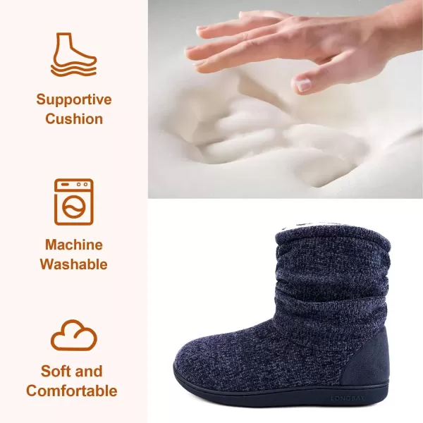 imageLongBay Womens Chenille Knit Bootie Slippers Cute Warm Plush Fleece Memory Foam House ShoesNavy Blue