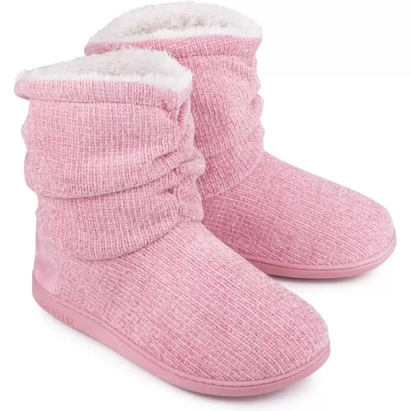 imageLongBay Womens Chenille Knit Bootie Slippers Cute Warm Plush Fleece Memory Foam House ShoesPink