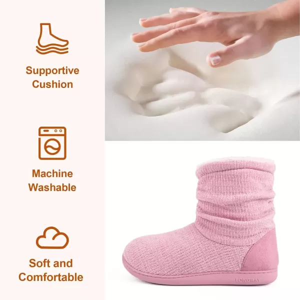 imageLongBay Womens Chenille Knit Bootie Slippers Cute Warm Plush Fleece Memory Foam House ShoesPink