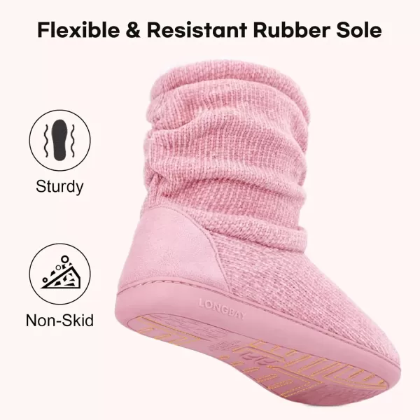 imageLongBay Womens Chenille Knit Bootie Slippers Cute Warm Plush Fleece Memory Foam House ShoesPink
