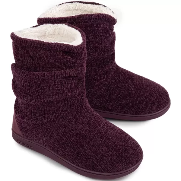 imageLongBay Womens Chenille Knit Bootie Slippers Cute Warm Plush Fleece Memory Foam House ShoesPurple