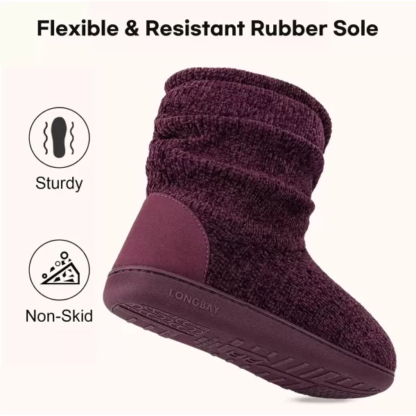 imageLongBay Womens Chenille Knit Bootie Slippers Cute Warm Plush Fleece Memory Foam House ShoesPurple