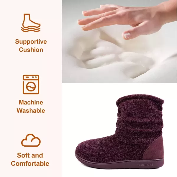 imageLongBay Womens Chenille Knit Bootie Slippers Cute Warm Plush Fleece Memory Foam House ShoesPurple