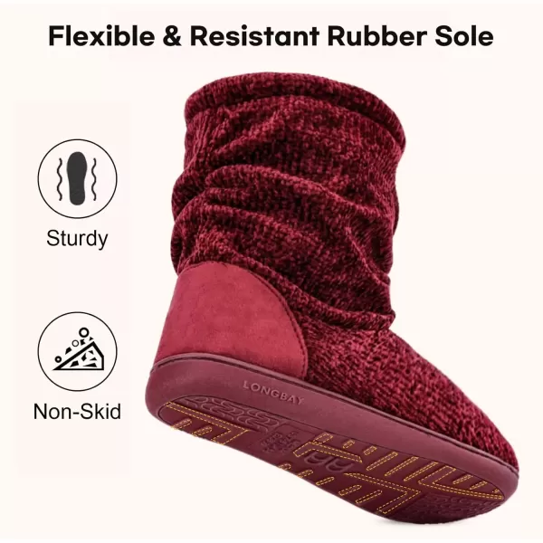 imageLongBay Womens Chenille Knit Bootie Slippers Cute Warm Plush Fleece Memory Foam House ShoesWine Red