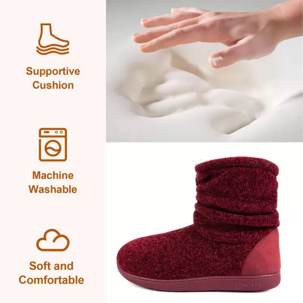 imageLongBay Womens Chenille Knit Bootie Slippers Cute Warm Plush Fleece Memory Foam House ShoesWine Red