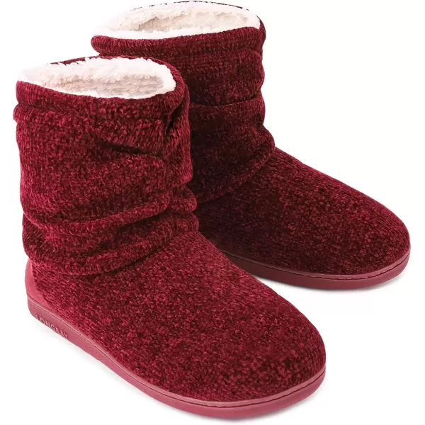 imageLongBay Womens Chenille Knit Bootie Slippers Cute Warm Plush Fleece Memory Foam House ShoesWine Red