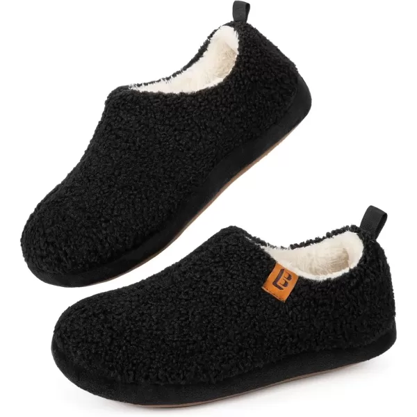 imageLongBay Womens Cozy Lightweight Slippers Warm Memory Foam Fuzzy House Shoes Indoor Outdoor Bedroom Boots with Anti Skid Rubber SoleBlack