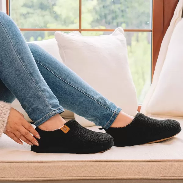imageLongBay Womens Cozy Lightweight Slippers Warm Memory Foam Fuzzy House Shoes Indoor Outdoor Bedroom Boots with Anti Skid Rubber SoleBlack