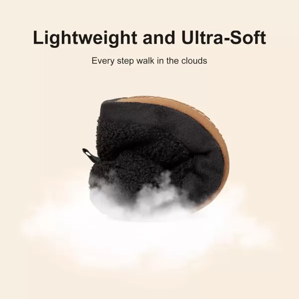 imageLongBay Womens Cozy Lightweight Slippers Warm Memory Foam Fuzzy House Shoes Indoor Outdoor Bedroom Boots with Anti Skid Rubber SoleBlack